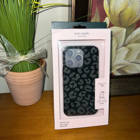 NWT Kate Spade iPhone 13 Pro black leopard glitter Case model number K9451 K9450 - Picture 3 of 6